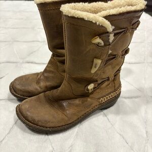UGG Kona Mid Calf Leather Sherpa Lined Boots Brown 5156 Women's 7